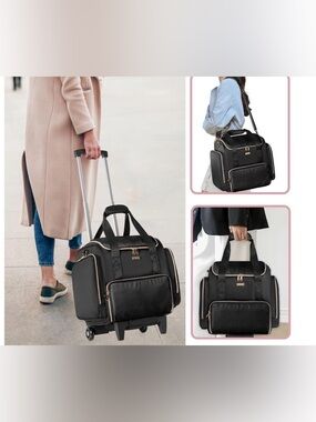 Travel Roller Cosmetic Bag - Black with Gold Trim